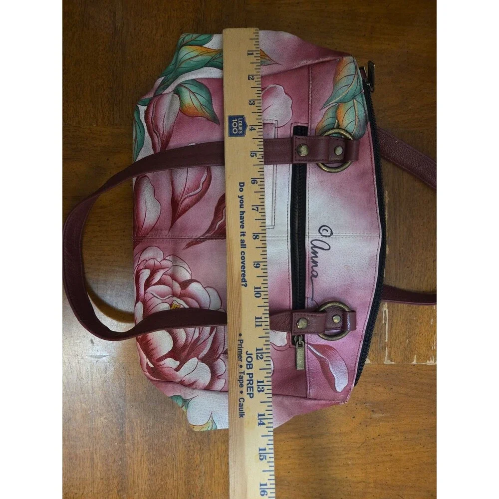 Anuschka Anna Hand Painted Leather Shoulder Bag Purse Precious Peony Pink Maroon